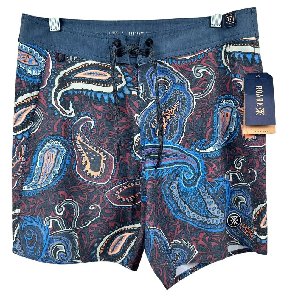 NEW Roark Passage Nomadic 17” Boardshort Blue Paisley 28 Outdoor Beach Swim